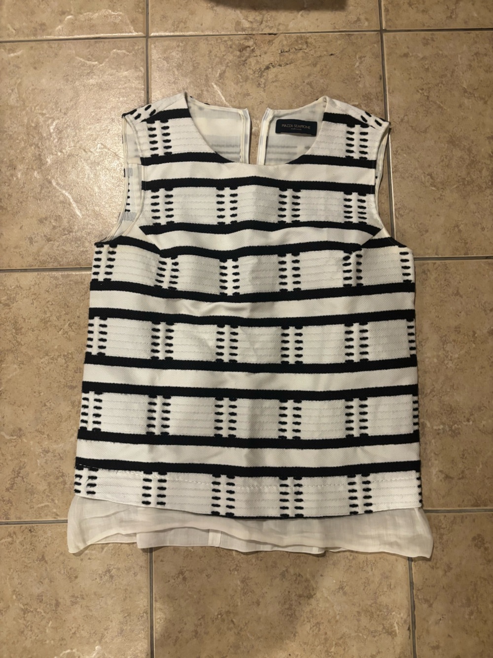 Piazza Sempione Black and White Striped Sleeveless Knit Tank